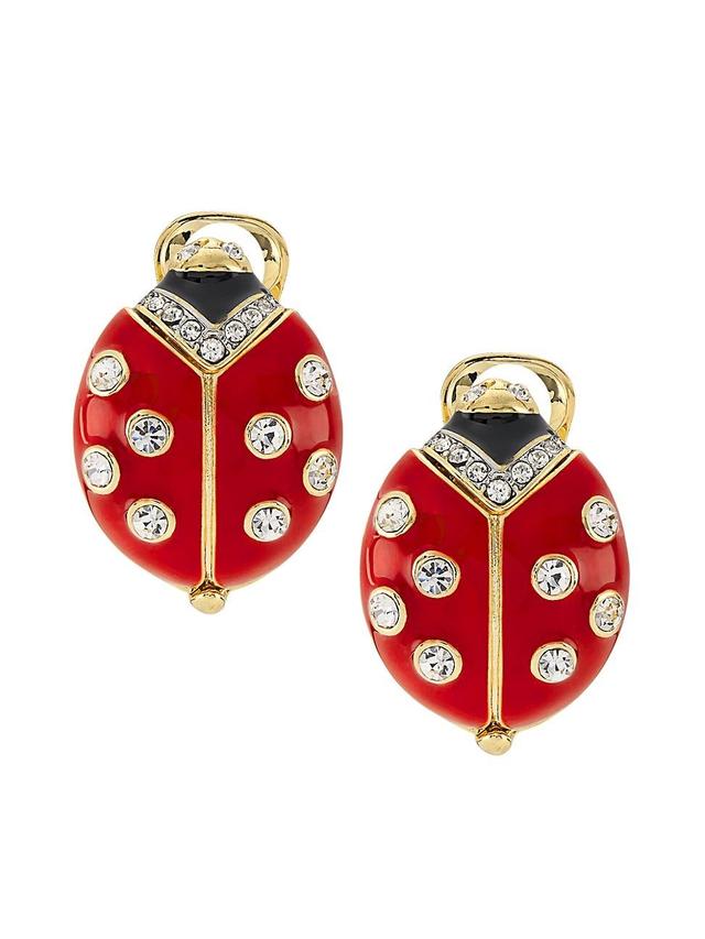 Womens 22K-Gold-Plated, Enamel, & Crystal Ladybug Clip-On Earrings - Red Crystal - Red Crystal Product Image