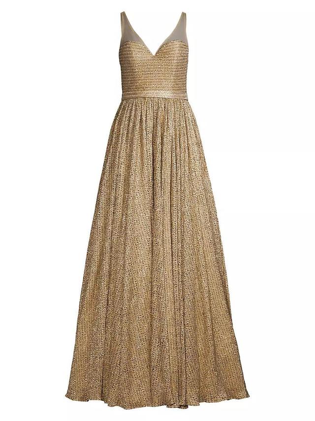 Illusion Metallic-Knit Flared Gown Product Image