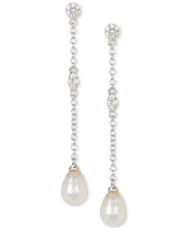 Adornia Freshwater Pearl and Crystal Drop Earrings silver - white Product Image