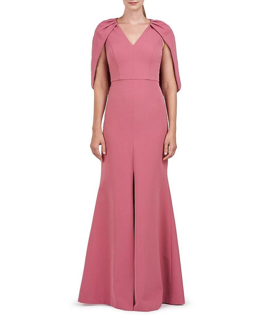 Kay Unger Stretch Crepe V Neckline Cape Back Gown Product Image