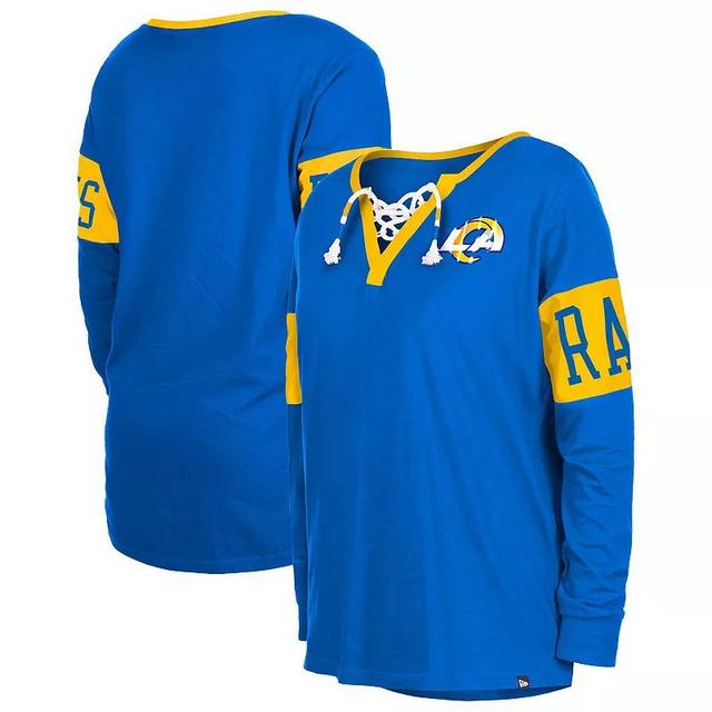 Womens New Era Royal Los Angeles Rams Lace-Up Notch Neck Long Sleeve T-Shirt Product Image