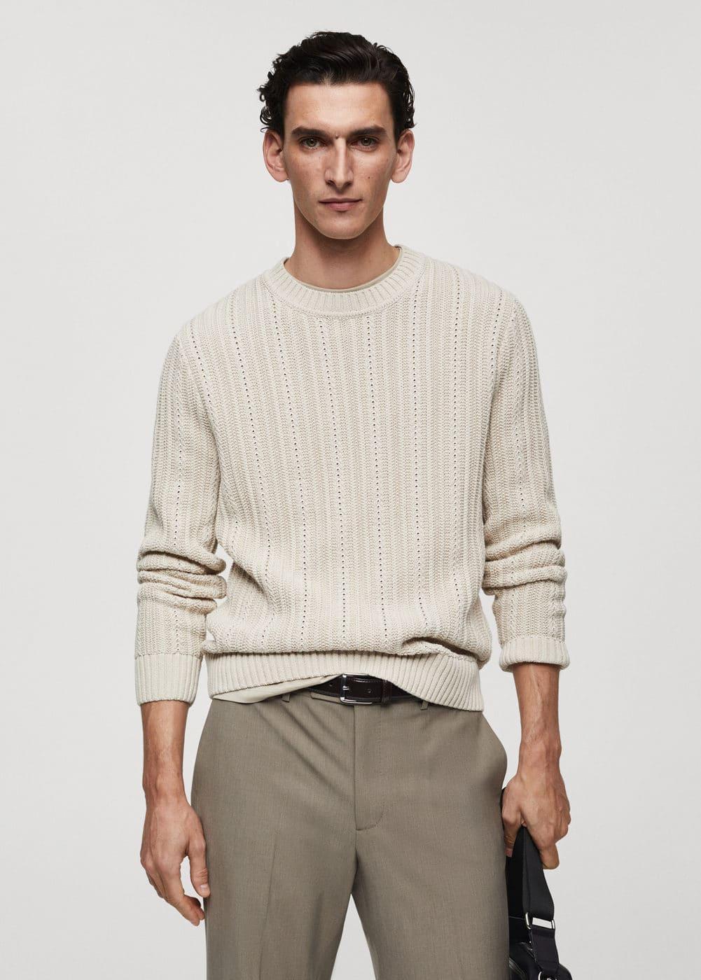 MANGO MAN - Contrasting knit sweater ice greyMen Product Image