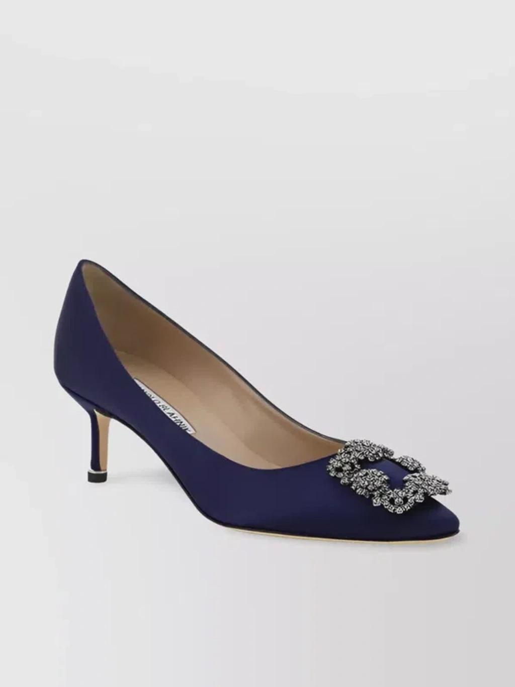 Hangisi Jeweled Kitten Heel Pump In Navy Satin/silk Buckle Product Image