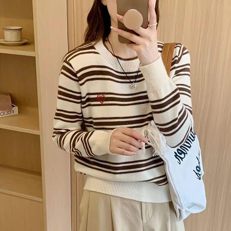 Round Neck Striped Sweater Product Image