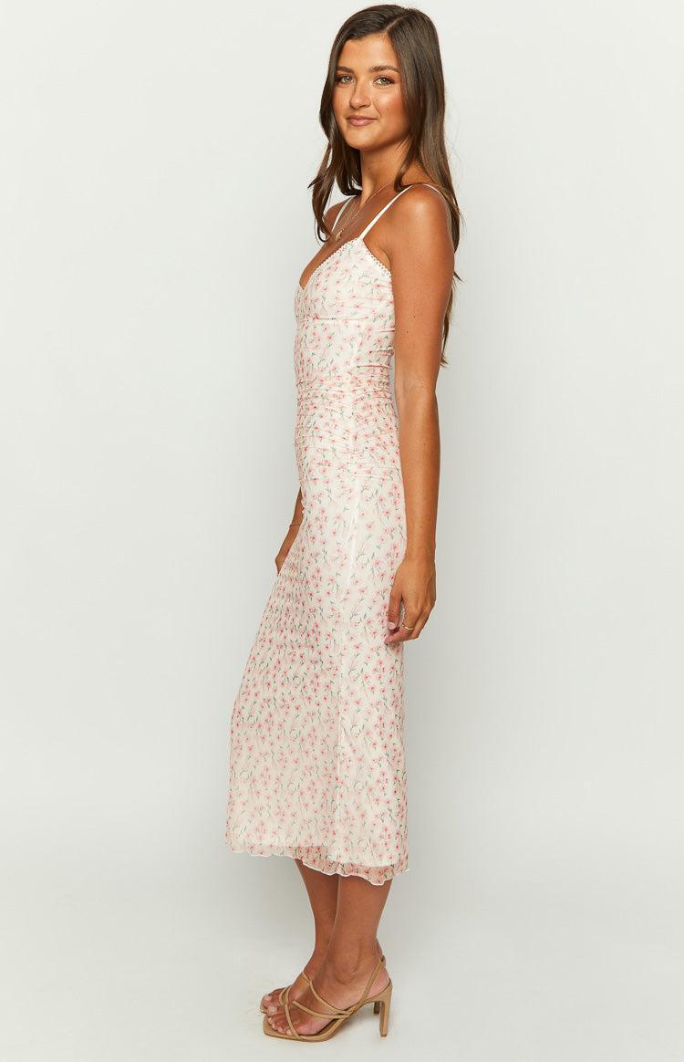 Capri Pink Floral Mesh Midi Dress Product Image