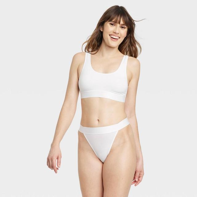 Womens Cotton Stretch Hi-Cut Cheeky Underwear with Elastic Waist - Auden White XS Product Image