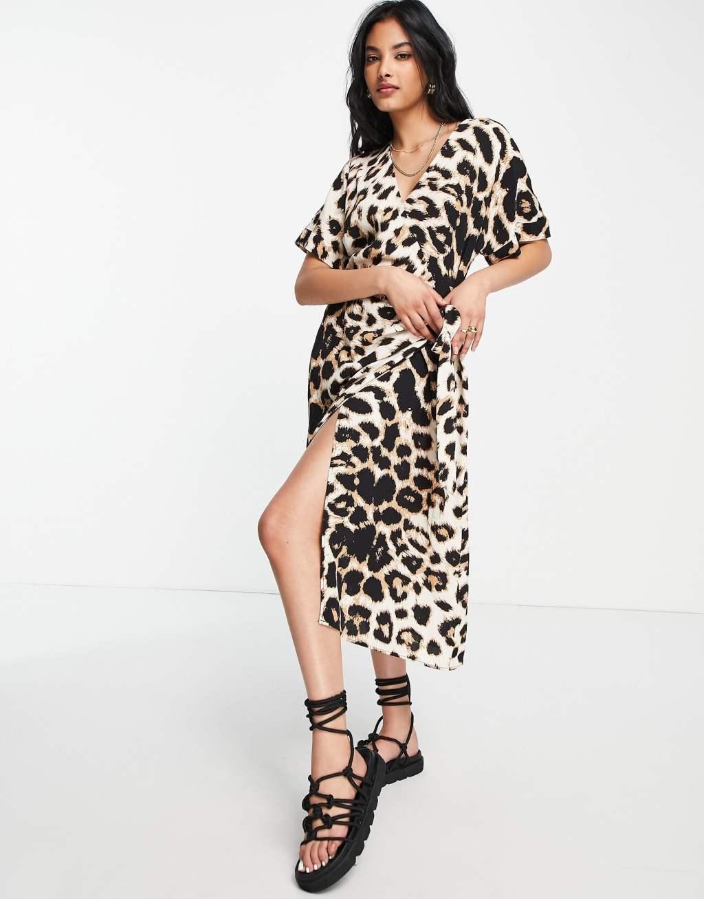 Vero Moda Aware wrap midi dress in leopard print Product Image