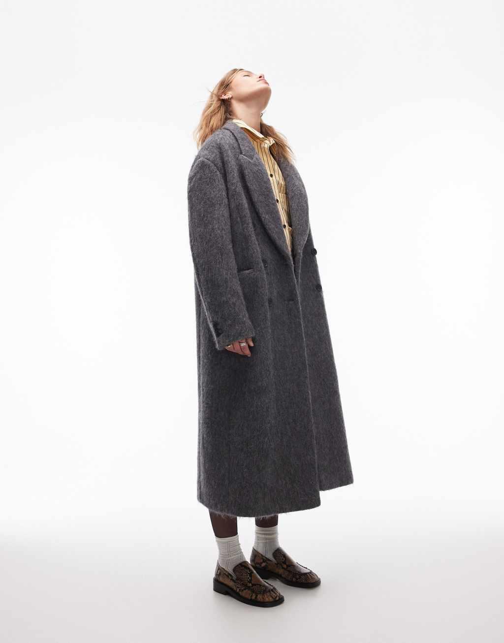 Topshop premium wool blend brushed formal coat in gray Product Image