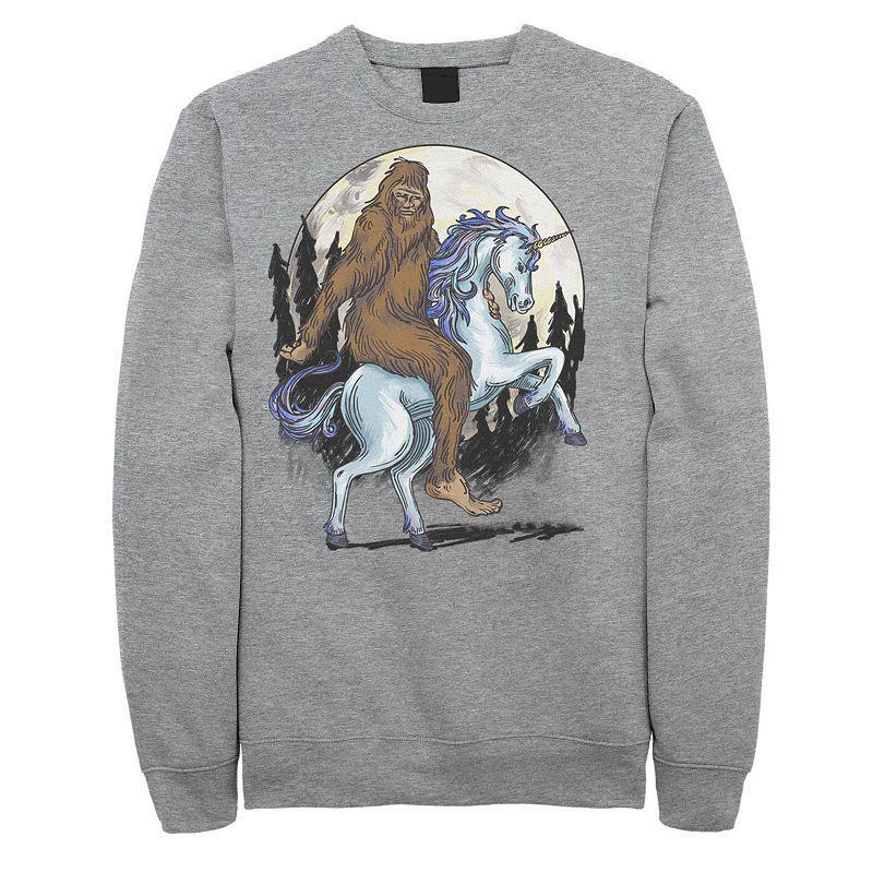 Mens Big Foot On A Unicorn In The Moonlight Drawing Sweatshirt Athletic Grey Product Image