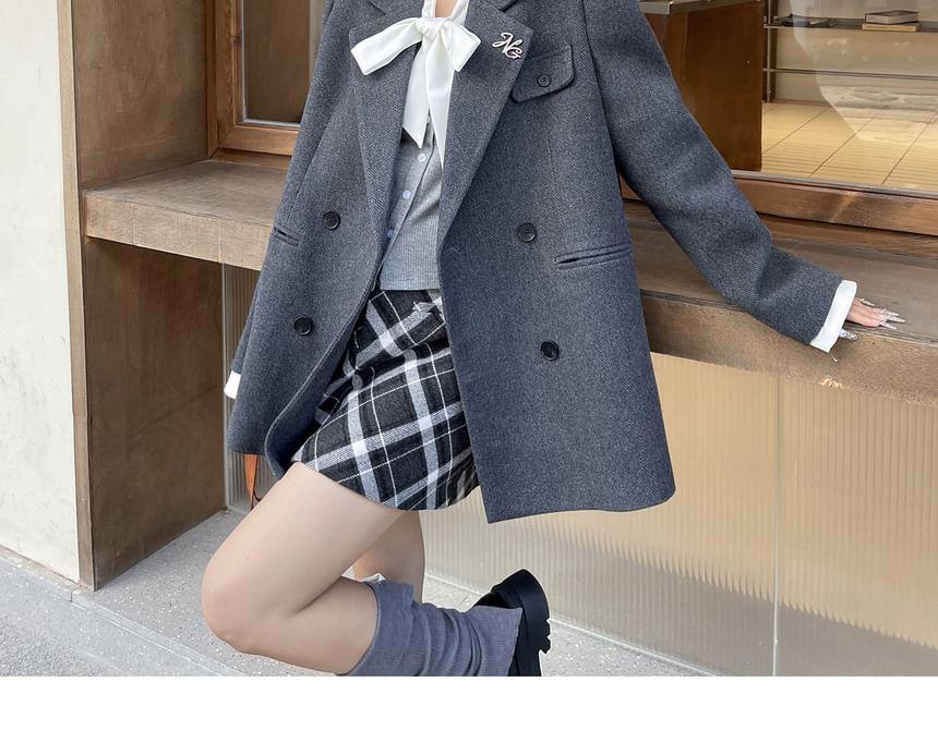 Plus Size Notch Lapel Herringbone Double Breasted Coat Product Image