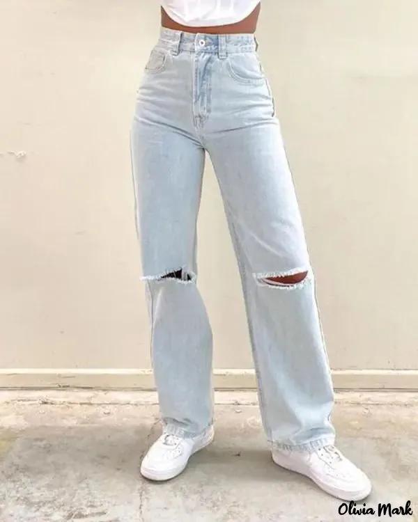 Olivia Mark – Cut-out ripped high-rise jeans Product Image