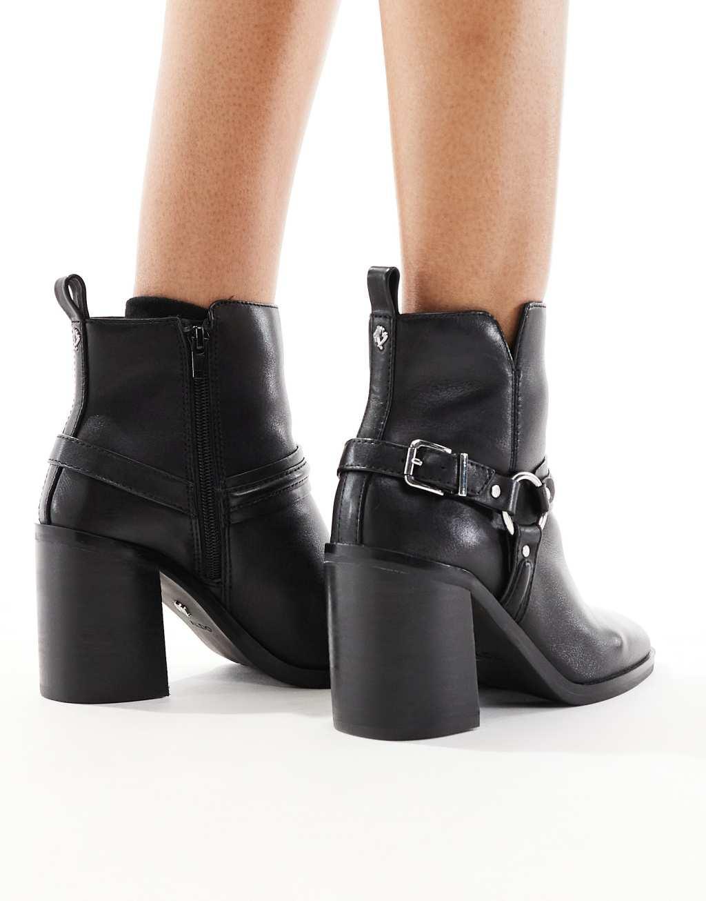 ALDO Catasetum harness block heel ankle boots in black leather Product Image