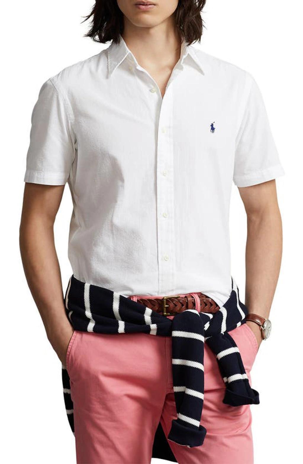 POLO RALPH LAUREN Mens Short Sleeve Logo Linen Shirt In White Product Image