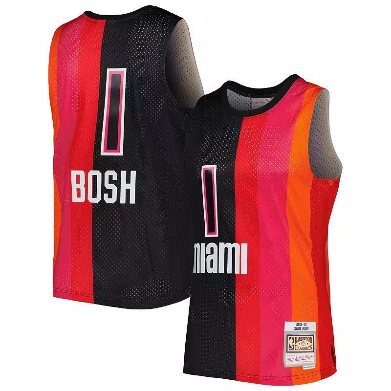 Mens Mitchell & Ness Chris Bosh /Red Miami Heat Hardwood Classics 2011-12 Split Swingman Jersey Product Image