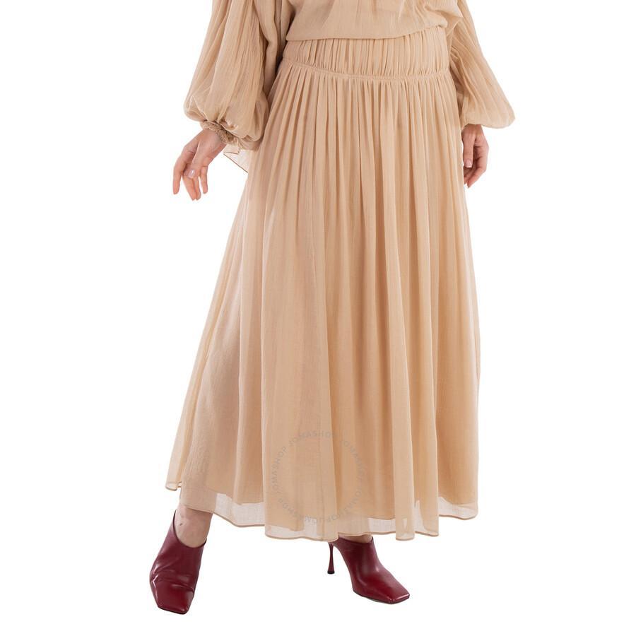 Chloe Ladies Barley Brown Wool Flared Long Skirt Product Image