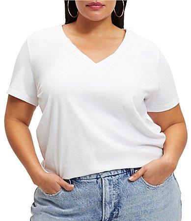 Good American Plus Size Heritage V-Neck Short Sleeve Relaxed Fit Knit Tee Product Image