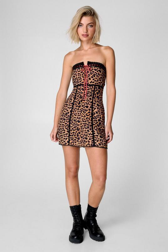 Leopard Lace Trim Mini Dress Product Image