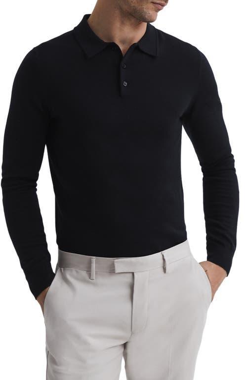 Reiss Trafford Merino Wool Slim Fit Long Sleeve Polo Shirt Product Image