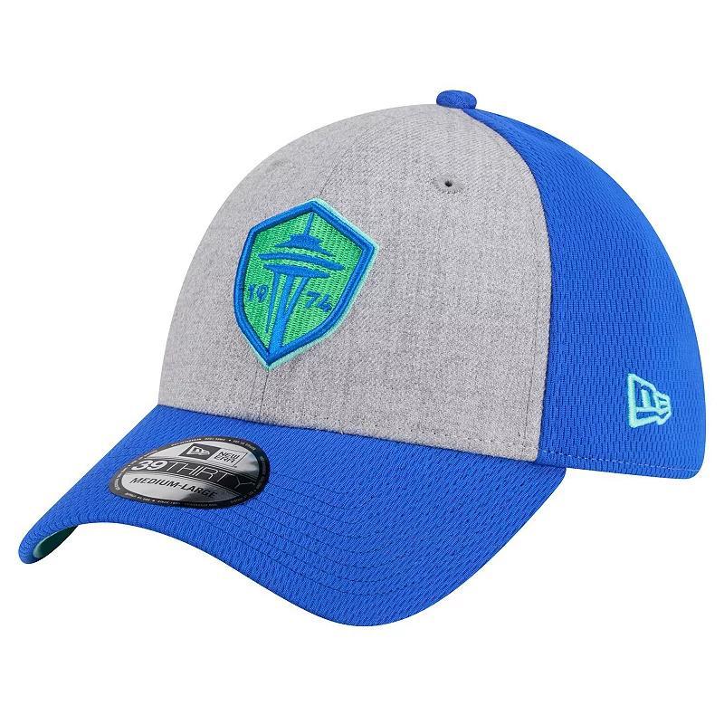 Mens New Era Gray/Blue Seattle Sounders FC Throwback 39THIRTY Flex Hat Product Image