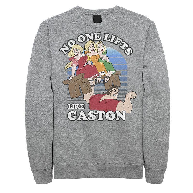 Disneys Beauty And The Beast Mens Lifts Like Gaston Fleece Graphic Pullover Athletic Grey Product Image