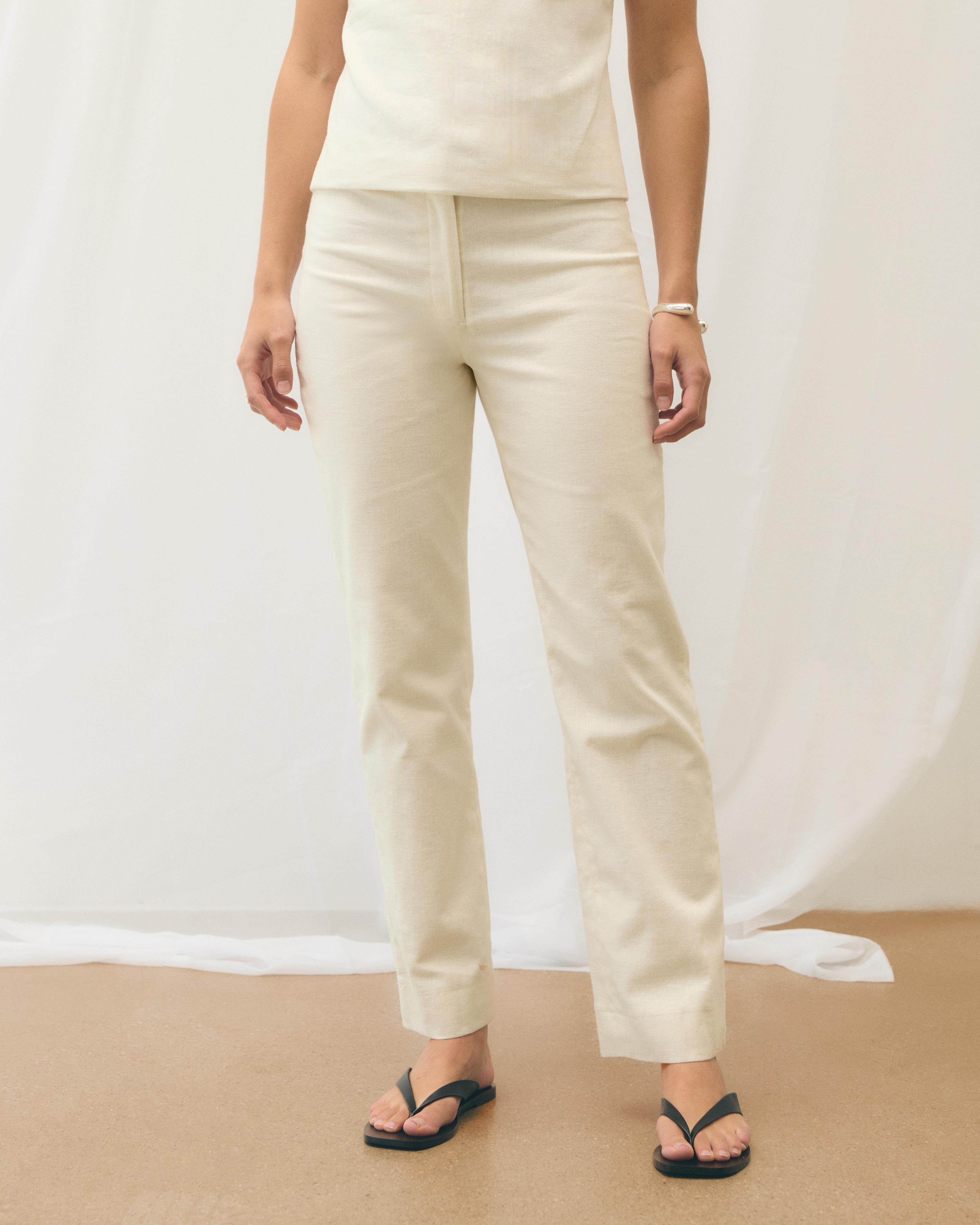 Mid Rise Linen-Blend Tailored Straight Pant Product Image