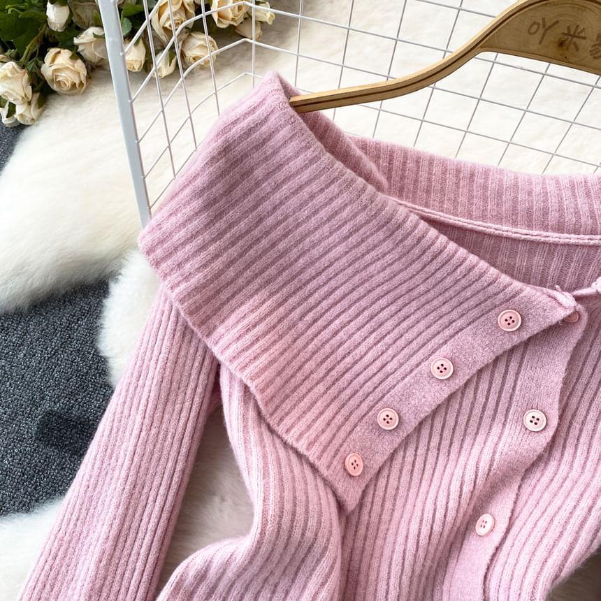 Asymmetrical Neck Plain Ribbed Sweater Product Image