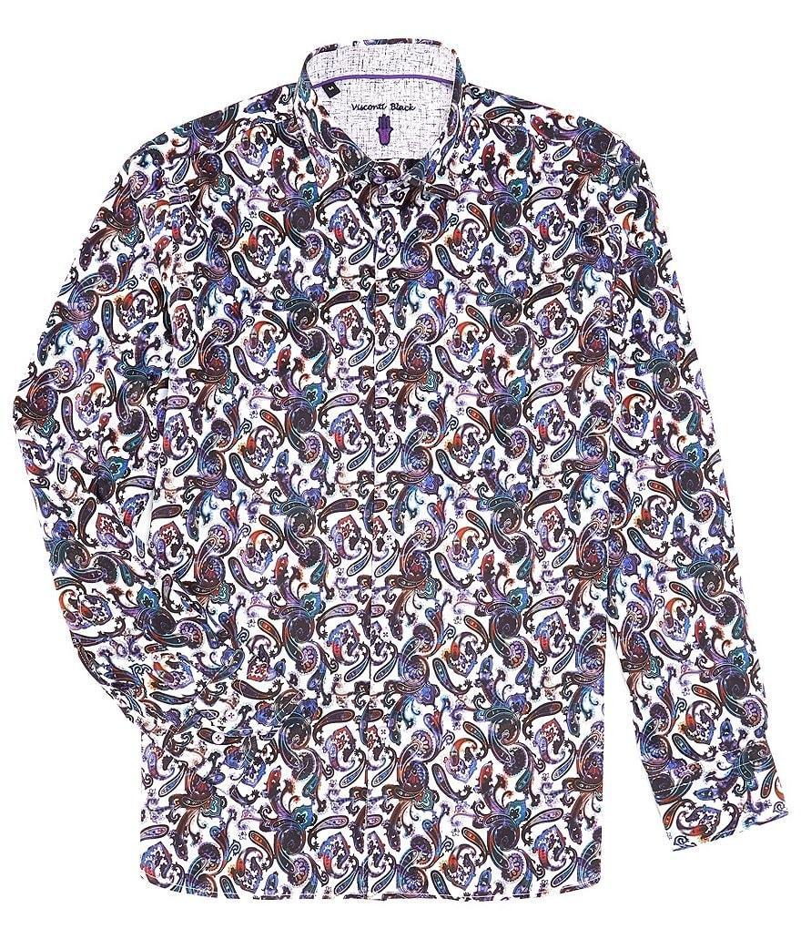 Visconti Satin Stretch Paisley Print Long Sleeve Woven Shirt Product Image