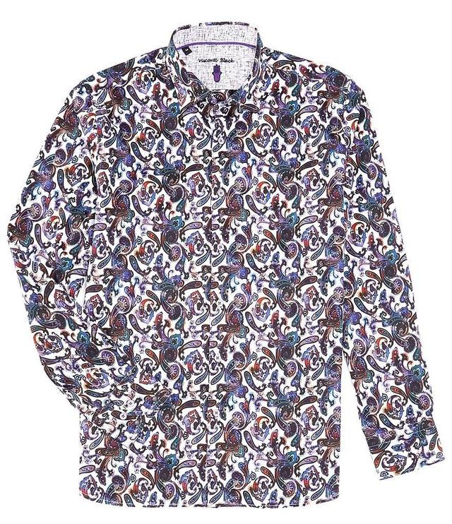 Visconti Satin Stretch Paisley Print Long Sleeve Woven Shirt Product Image