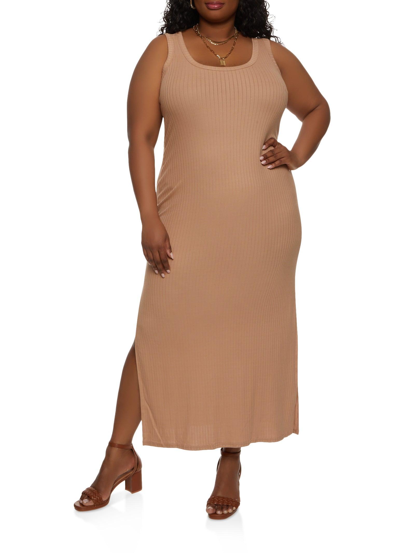 Womens Plus Size Ribbed Side Slit Maxi Tank Dress Product Image