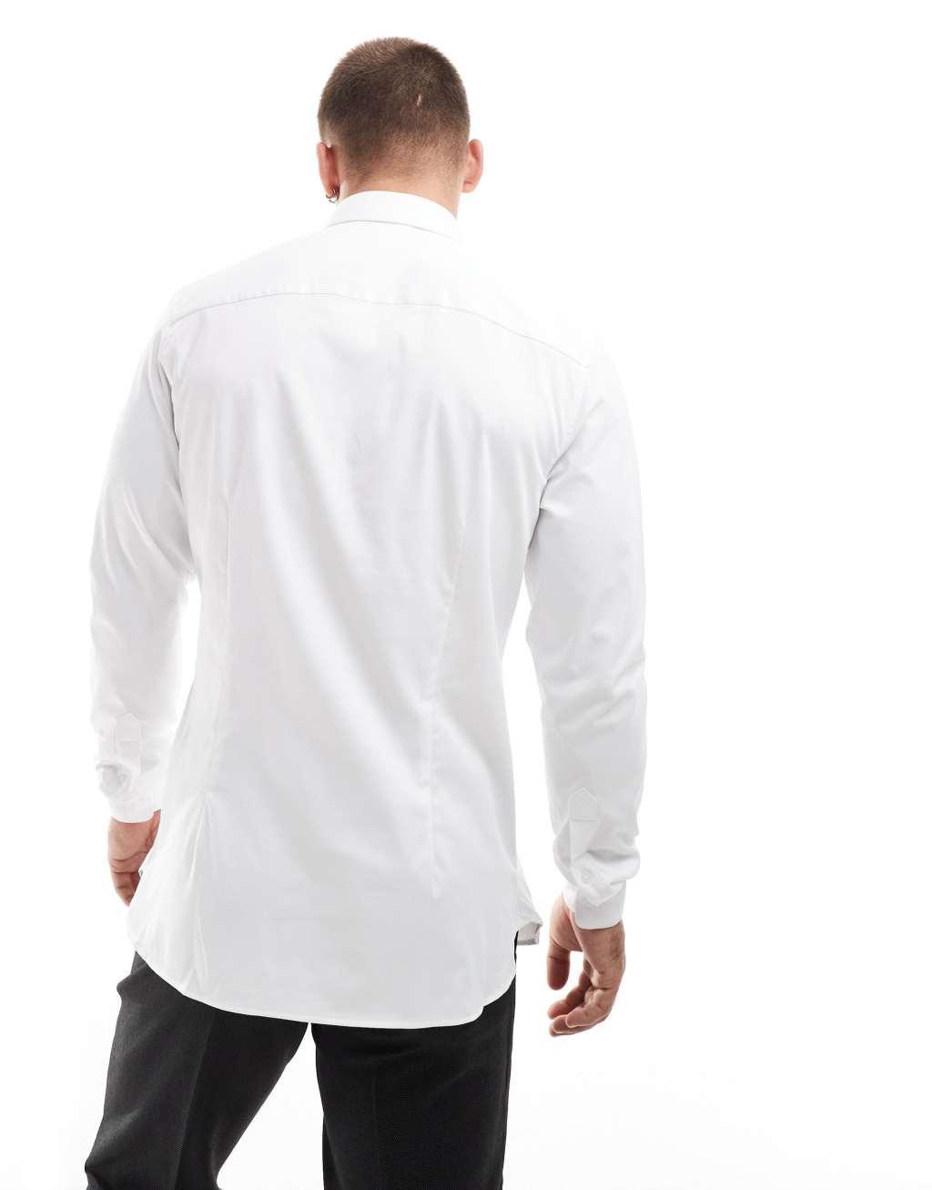 ASOS DESIGN slim shirt with collar bar detail in white Product Image