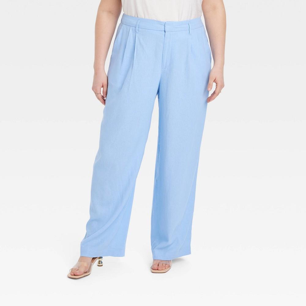 Womens High-Rise Linen Pleated Front Straight Pants - A New Day Blue 17 Product Image