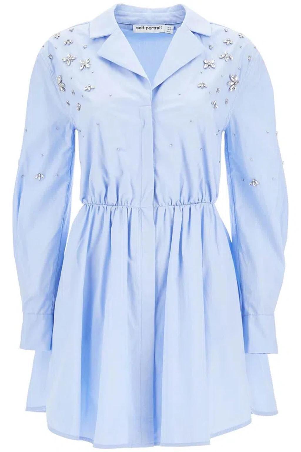 Embellished Cotton Mini Dress In Blue Product Image