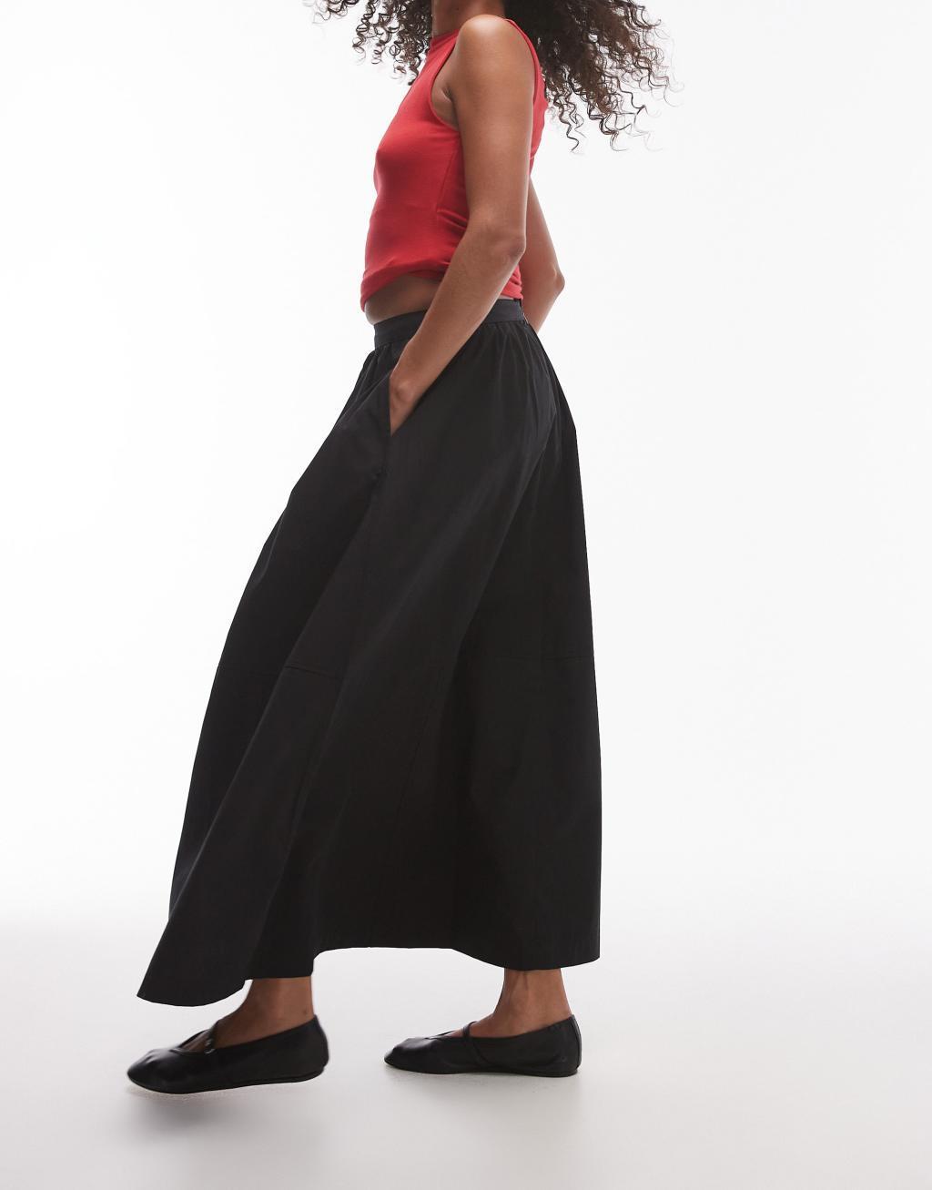 Topshop poplin full midi skirt in black Product Image