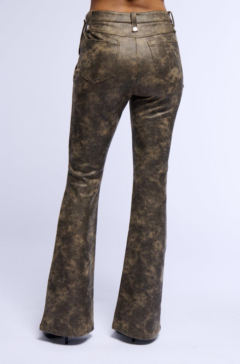 GEORGIA LACE UP FLARED FAUX LEATHER LOOK PANT Product Image