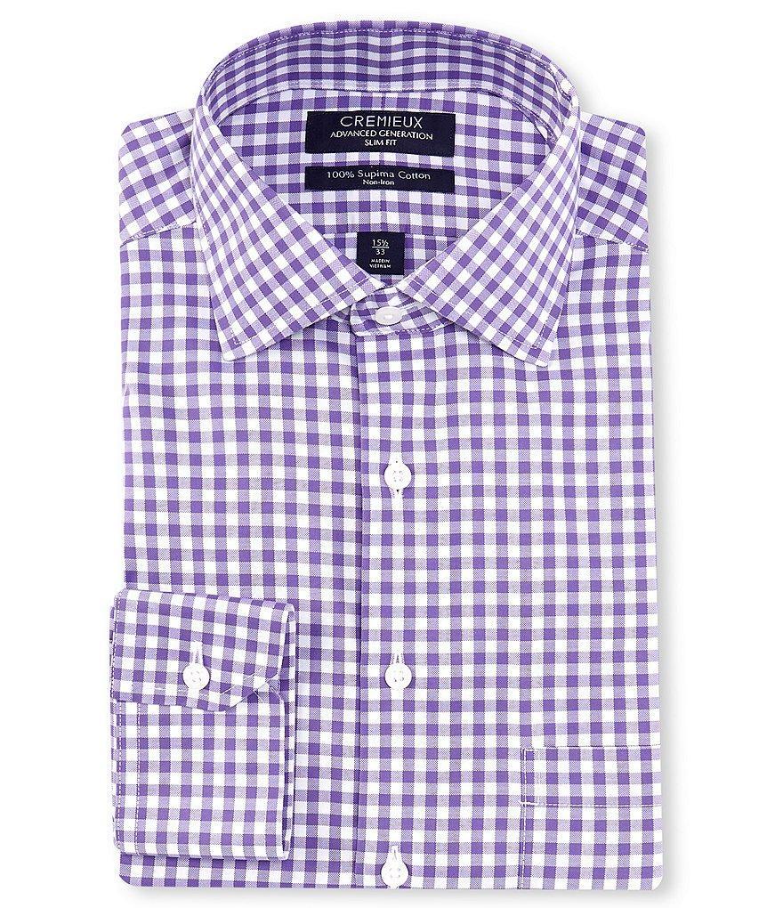 Cremieux Slim Fit Non-Iron Spread Collar Gingham Long Sleeve Oxford Dress Shirt Product Image