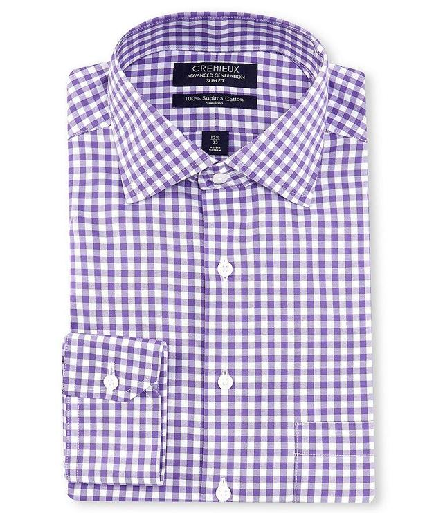 Cremieux Slim Fit Non-Iron Spread Collar Gingham Long Sleeve Oxford Dress Shirt Product Image