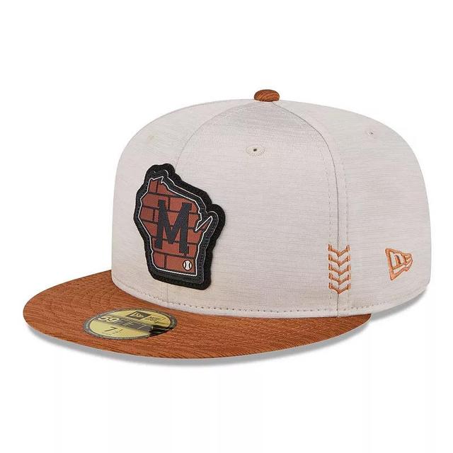 Mens New Era Stone Milwaukee Brewers 2024 Clubhouse 59FIFTY Fitted Hat - Stone Product Image