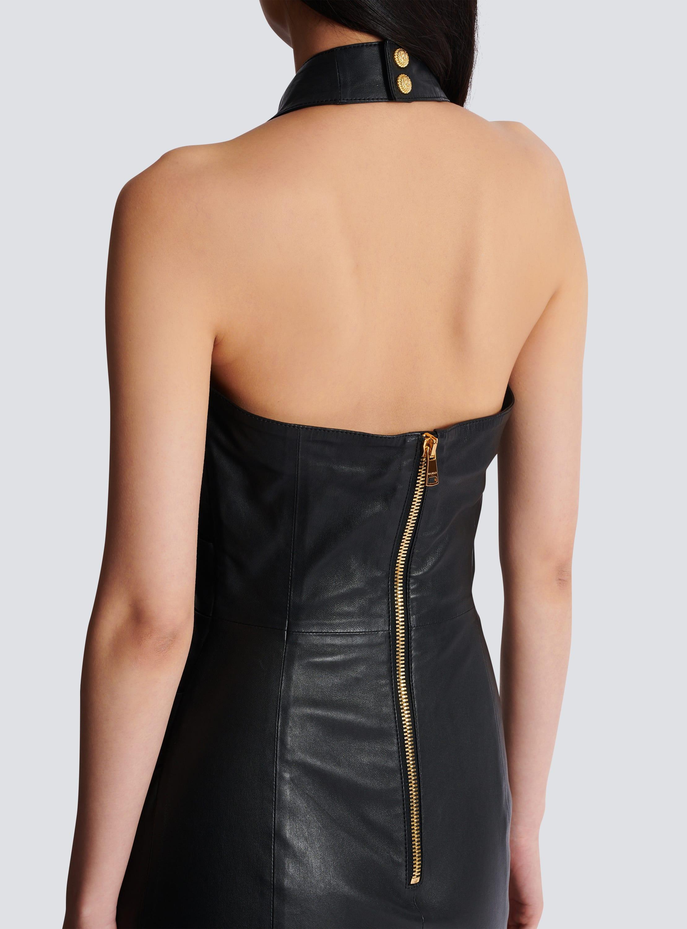 Short draped leather halterneck dress  Product Image