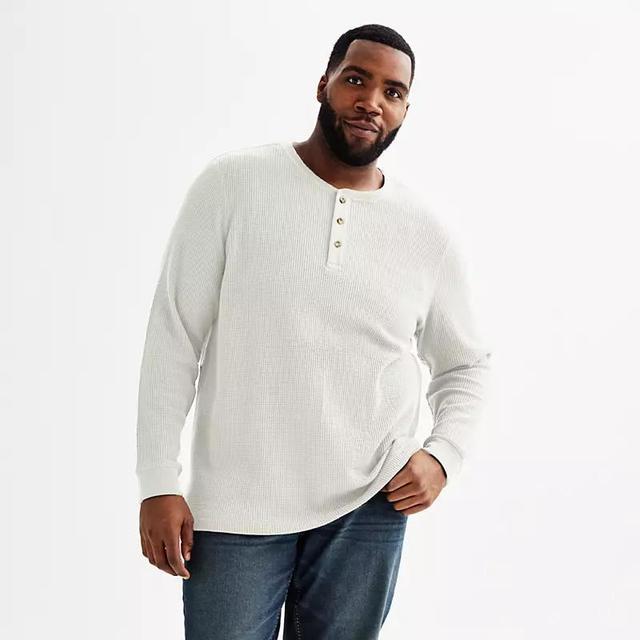 Big & Tall Sonoma Goods For Life Long Sleeve Waffle Henley Tee, Mens Ivory Grey Product Image