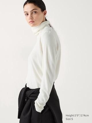 Womens Heattech Fleece T-Shirt Turtleneck Off White Large UNIQLO US Product Image