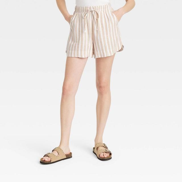 Womens High-Rise Linen Pull-On Shorts - Universal Thread Tan Striped Product Image