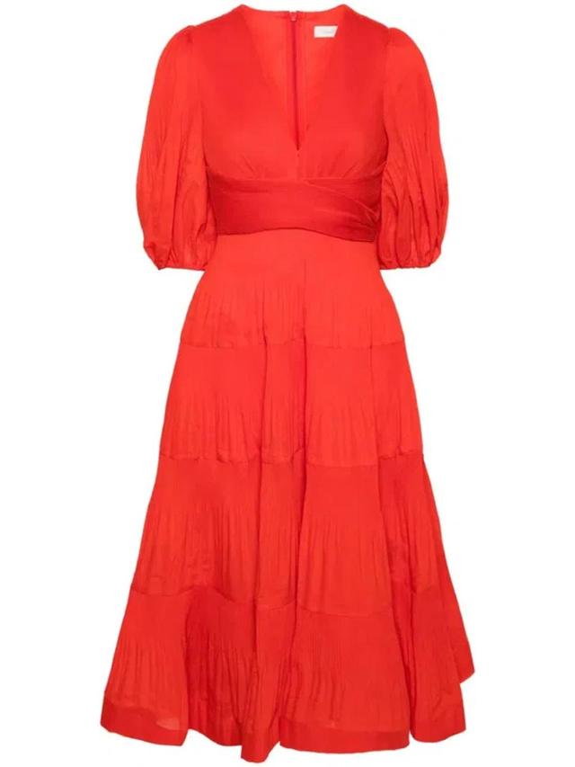 Pleated Midi Dress In Red Product Image