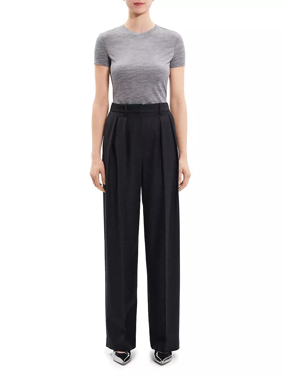 Pleated Wool High-Rise Straight-Leg Pants Product Image