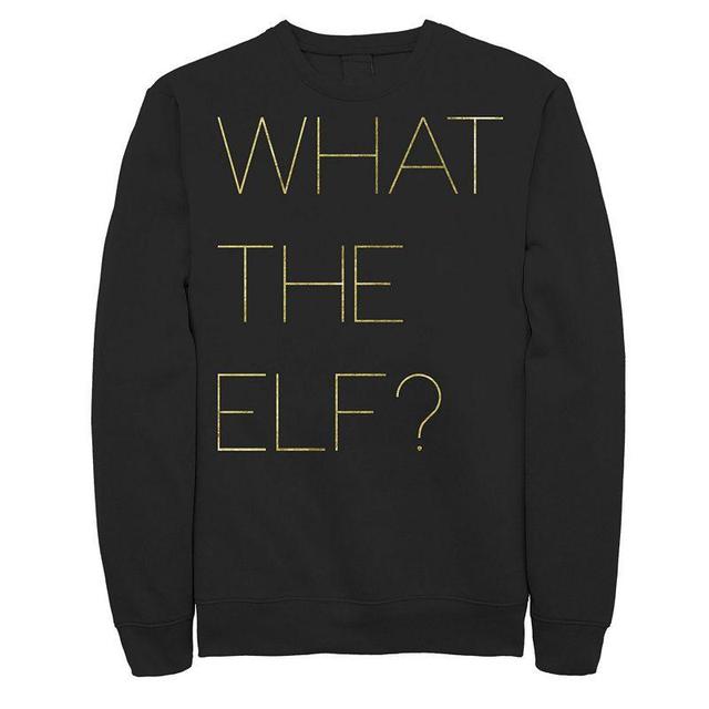 Mens What The Elf? Simple Gold Text Graphic Fleece Pullover Product Image