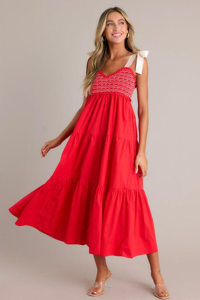 Serene Whisper 100% Cotton Red Maxi Dress Product Image