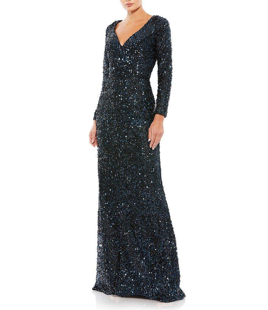 Mac Duggal Sequin Sweetheart Neck Long Sleeve Gown Product Image