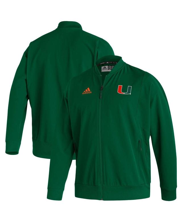 Mens adidas Green Miami Hurricanes 2021 Sideline Woven Primeblue Full-Zip Bomber Jacket Product Image