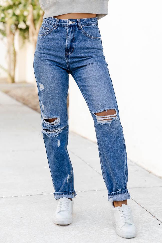 Keeley Dark Wash Distressed Straight Leg Jeans FINAL SALE Product Image