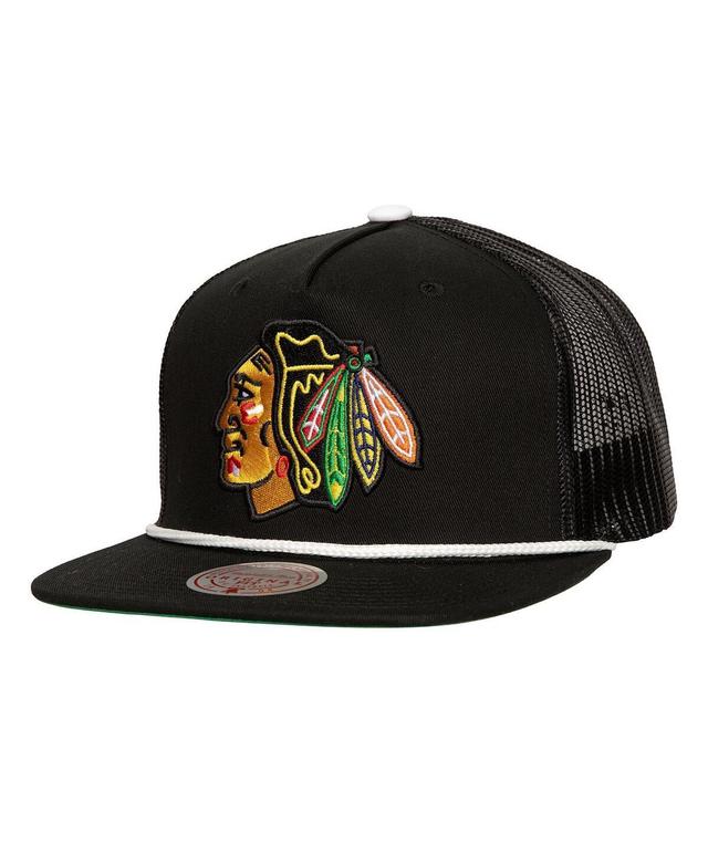 Mitchell Ness Mens Black Chicago Blackhawks Roper Trucker Snapback Hat Product Image