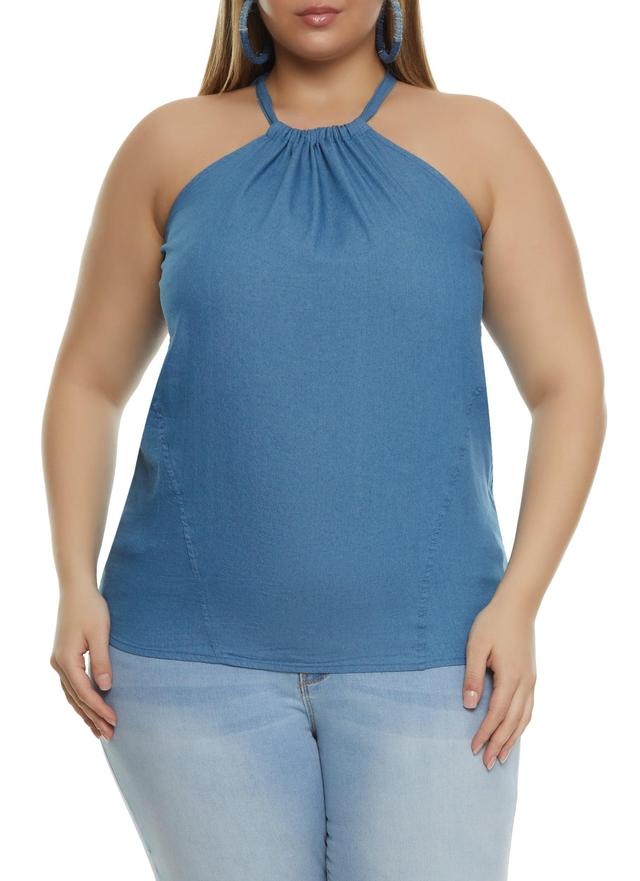 Womens Plus Size Solid Denim Halter Top Product Image